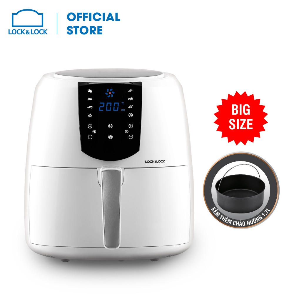 Nồi Chiên Không Dầu Lock&amp;Lock Jumbo Plus Air Fryer 5.2L Màu trắng EJF357WHT