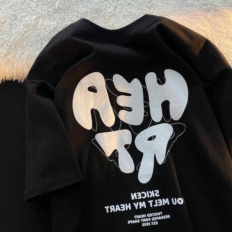Áo Thun Tay Ngắn Dáng Rộng In Chữ Màu Xanh Dương Phong Cách Âu Mỹ Thời Trang Mùa Hè Cho Nam Và Nữ