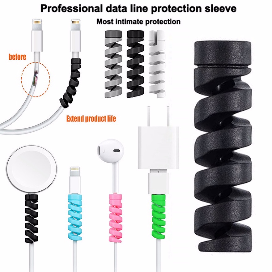 1 Phụ Kiện Bảo Vệ Dây Cáp Sạc Xoắn Ốc Bằng Silicone
