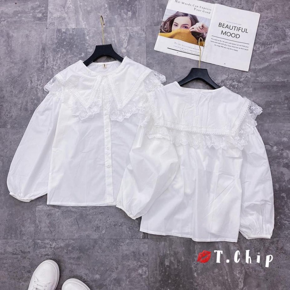áo babydoll trắng tiểu thư cổ bèo viền ren ullzang hàng QC A288 chuyensiquanaonugiare