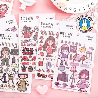 [ZAOMO] Bộ 4 tấm washi sticker búp bê hoạt hình Kanako's Diaries