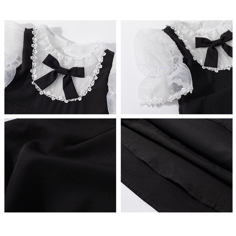 Váy bé gái, váy umi tay ren trắng bồng cổ nơ siêu xinh cho bé