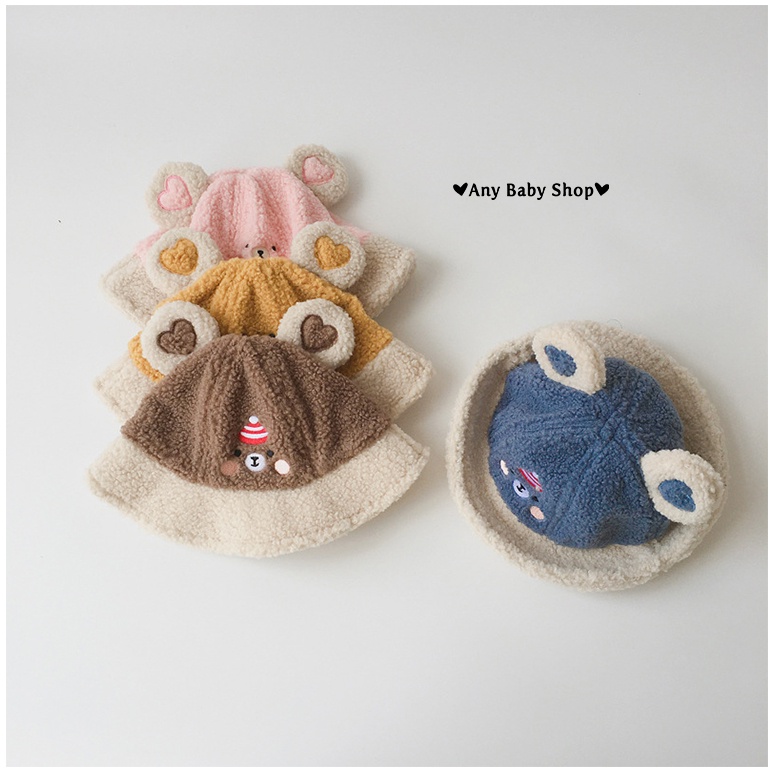 Mũ nón Bucket rộng vành tai gấu in hình trái tim thời trang cho bé trai và bé gái nhiều màu siêu cute    ❣❣