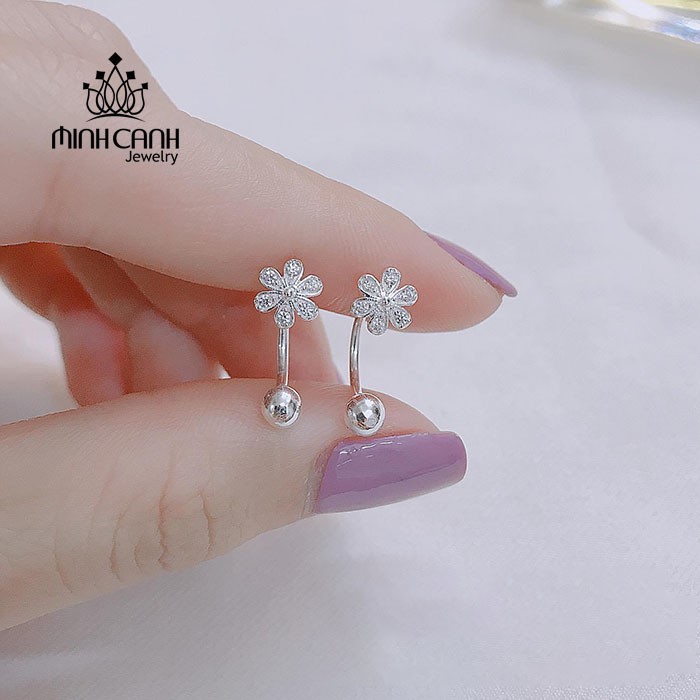 Khuyên Tai Bạc Hình Hoa Càng Cong Chốt Bi Tròn - Minh Canh Jewelry