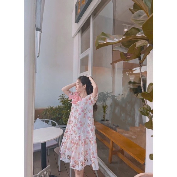 Váy bầu dáng suông vải voan tơ hồng pastel