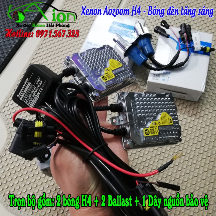 Bộ bóng đèn tăng sáng Xenon Aozoom H4 - Gồm 2 Ballast, 2 Bóng H4 4300K hoặc 5.500k và 1 Dây nguồn bảo vệ - Công nghệ Đức