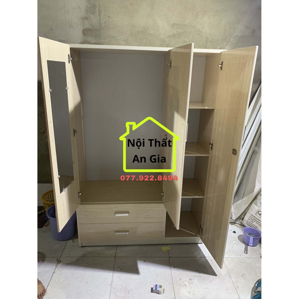 Tủ nhựa đài loan 3 cánh 2 ngăn kéo 124 *185*47  chịu lực tốt, nội thất gia đình