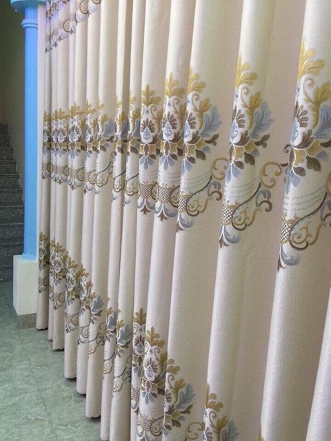 Rèm cửa gắn khoen ôre chất vải gấm thô nhung cao cấp dệt hoa văn cổ điển nhiều kích thước