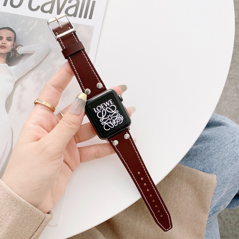 Dây Đeo Bằng Da Bò 100% Chính Hãng Cho Đồng Hồ Thông Minh Apple Watch 7 6 Se 5 4 42mm 38 / 44mm 40mm 41 45mm