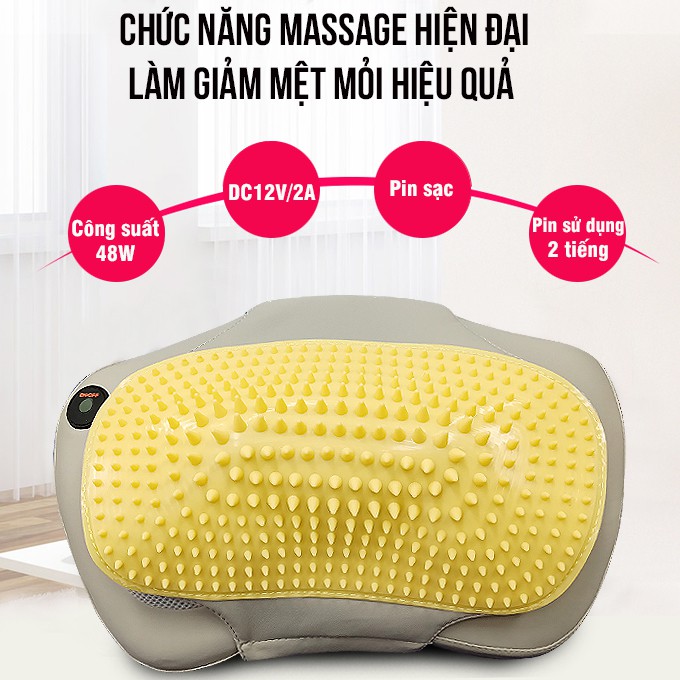 Gối massage hồng ngoại trị liệu đau vai cổ lưng Shiatsu Fuki FK-568E dòng Pin sạc