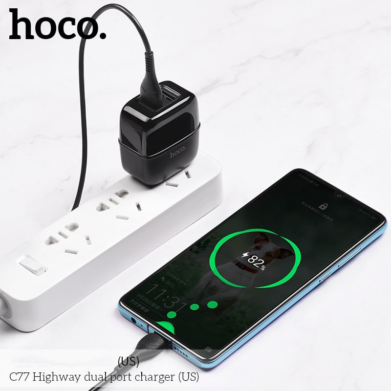 Củ sạc HOCO C77 sạc nhanh 2 cổng kèm cáp iPhone