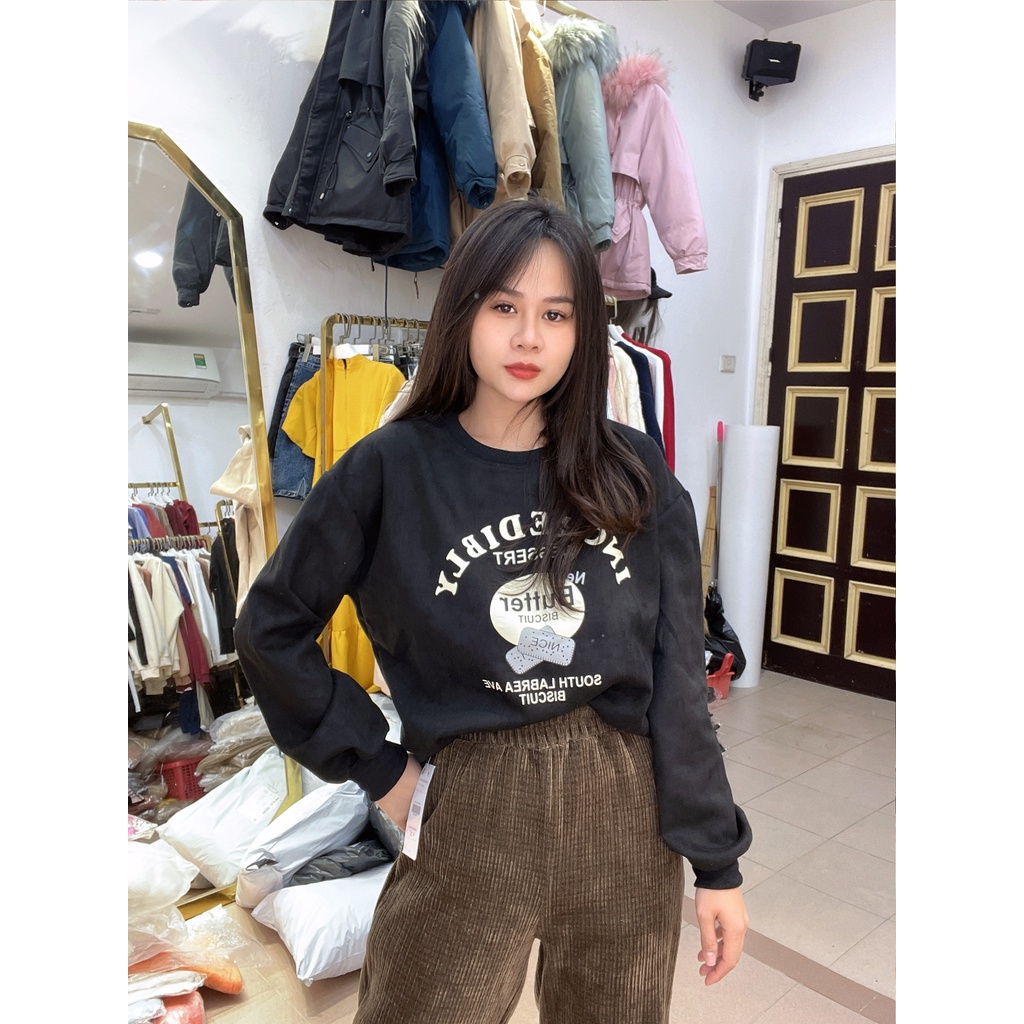 Áo nỉ cổ tròn chất liệu da lộn in chữ cá tính 1552 IMES SHOP