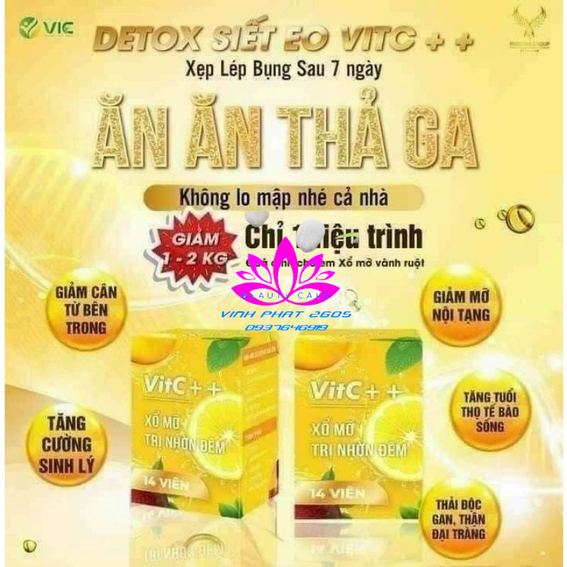 Hộp 14 Viên Vit C và Detox Vip X10 Xổ Mỡ Bụng Bao Xổ