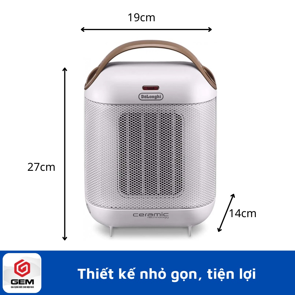 Máy sưởi gốm Delonghi mini 1800W, làm ấm nhanh, không gây khô da, dùng cho phòng 15-20m2. GEM - Hàng Đức