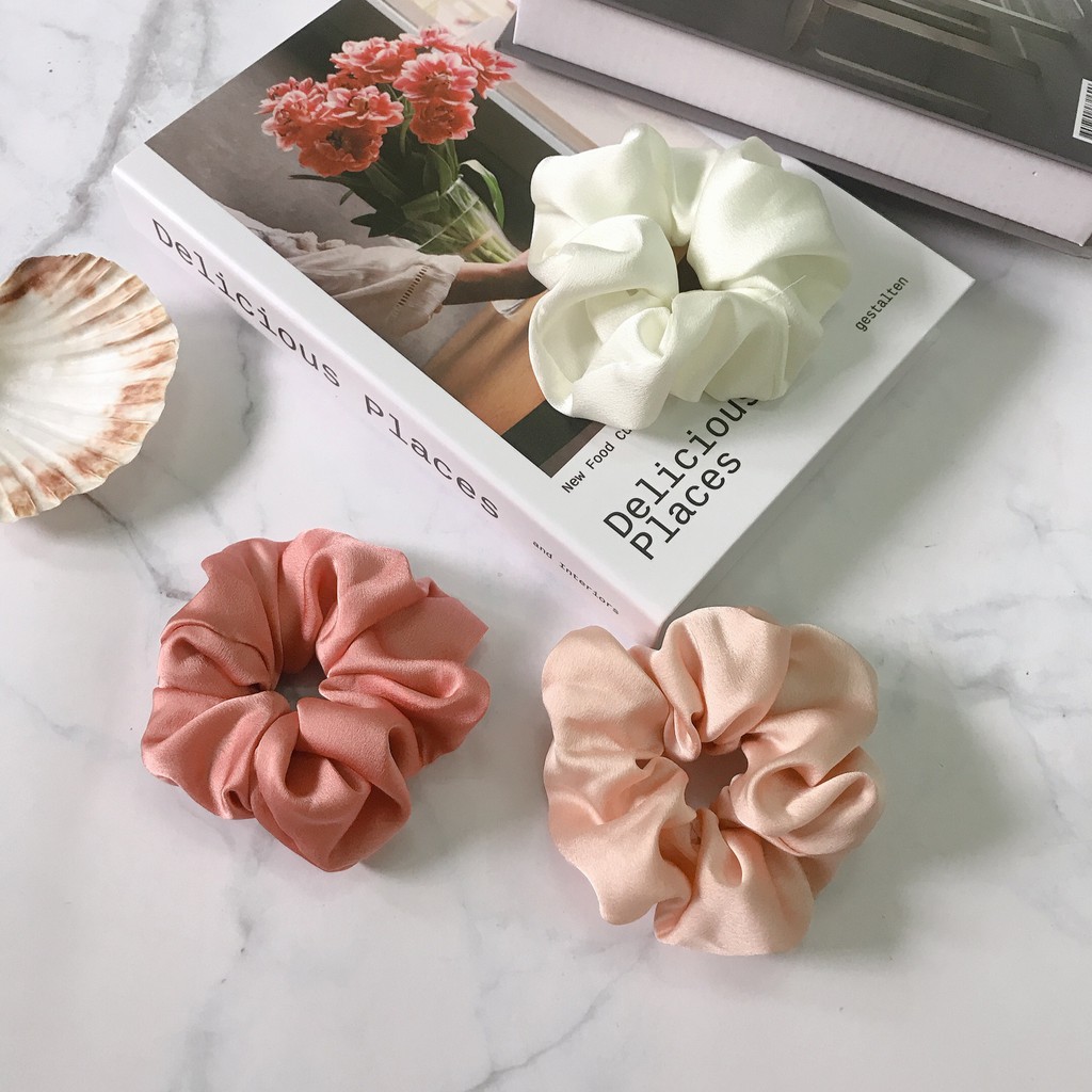 Buộc tóc Scrunchies lụa bóng nhiều màu