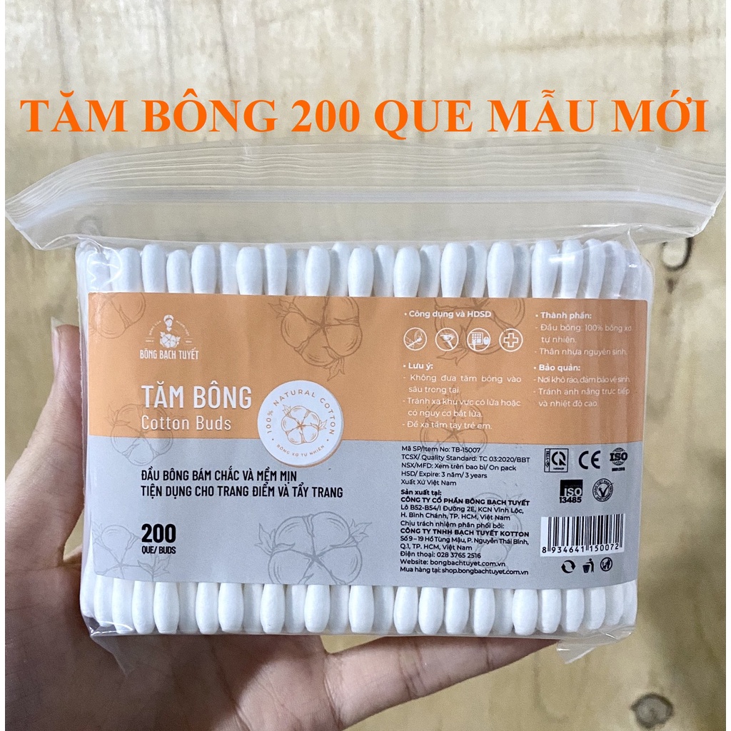 Tăm Bông Người Lớn Meriday 200 que/ Gói Zíp - Tăm bông đầu lớn COTTON BUDS Bông Bạch Tuyết ( Mẫu Mới )