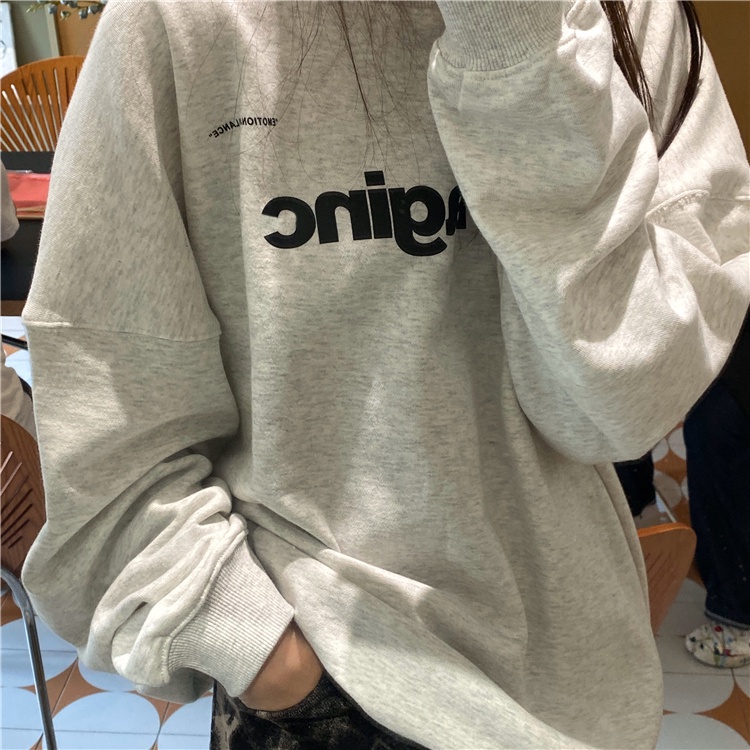 Porozi Áo sweater  cổ tròn in chữ phong cách Hàn Quốc dành cho nữ