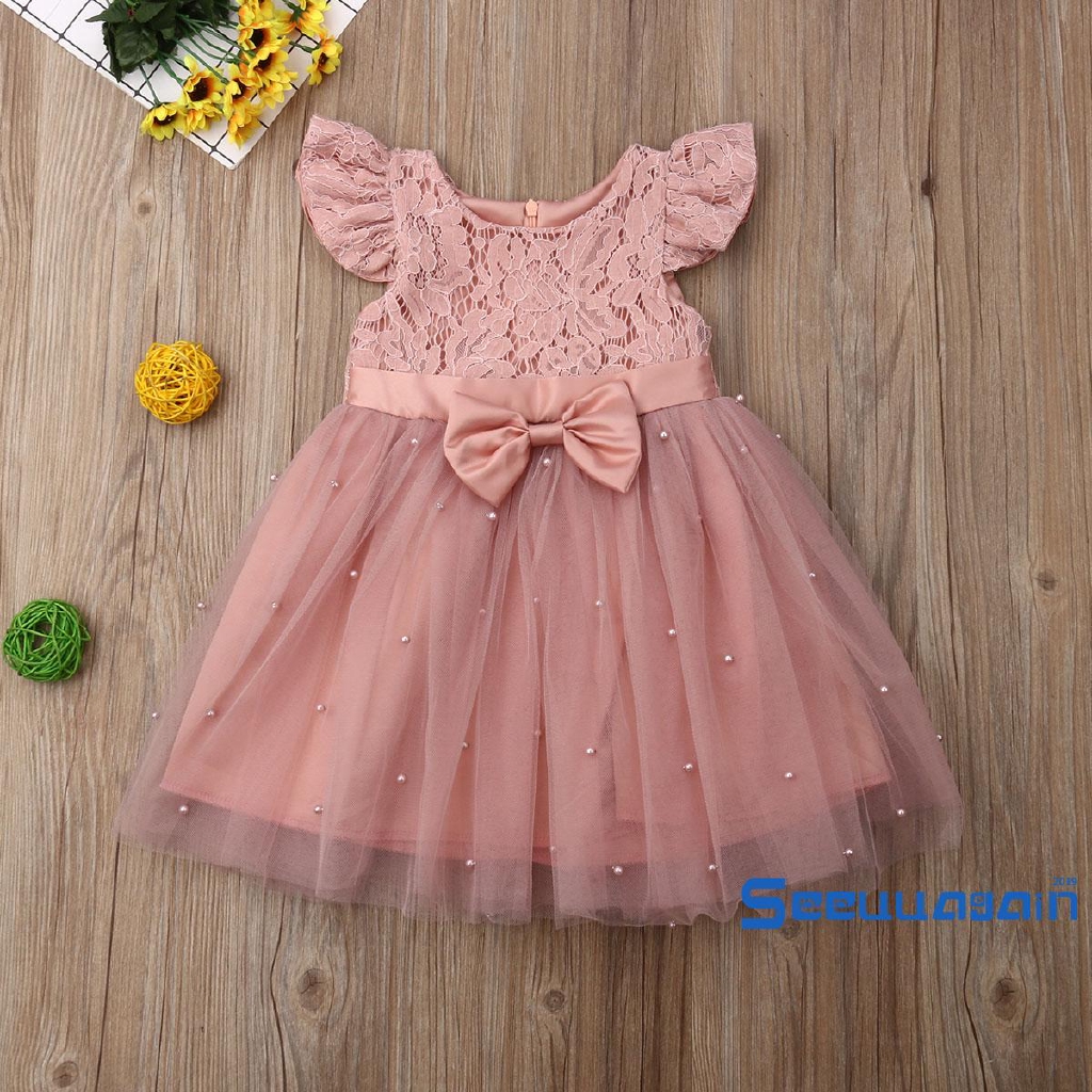 Đầm Xoè Tulle Phối Ren Hoa Cho Bé Gái