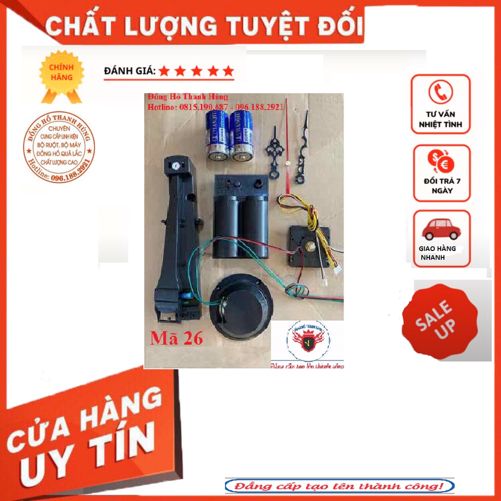 Bộ máy đồng hồ quả lắc 3 kimKorea chuông nhạc nhạc- tặng 1,cặp pin đạị-Đồng Hồ Thanh Hùng