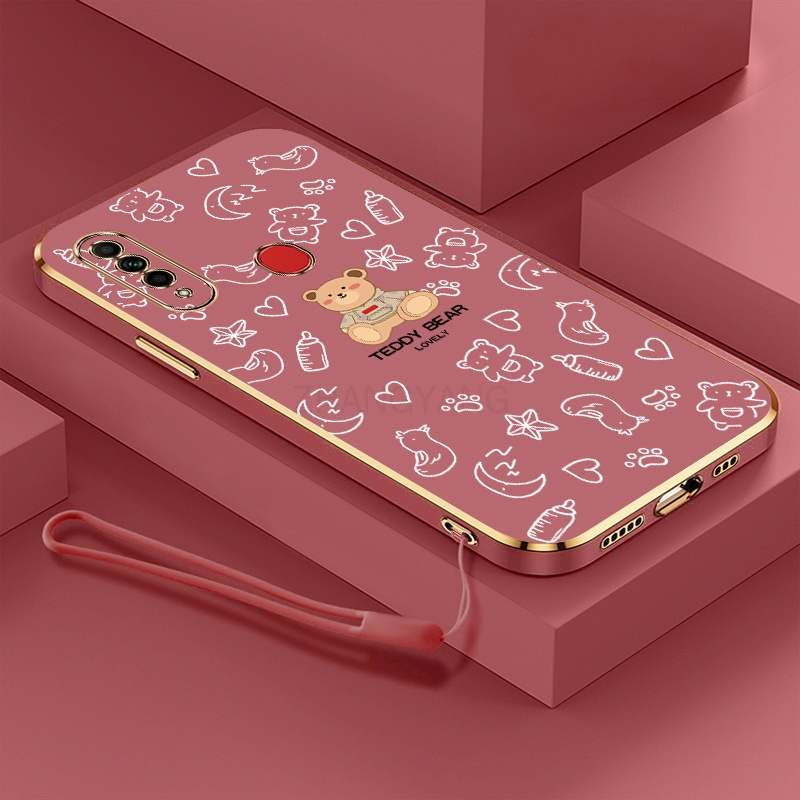 ốp lưng oppo a31 Ốp Điện Thoại TPU Dẻo Mạ Màu Họa Tiết Chú Gấu Dễ Thương Kèm Dây Đeo Cho oppo a31