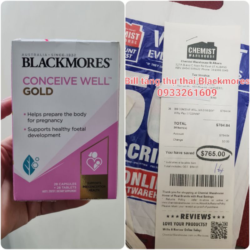 Viên tăng thụ thai Conceive well gold Blackmores 56 viên mẫu mới gấp đôi lượng DHA