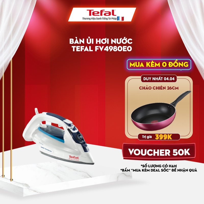 [Mã ELTEFALWL5 giảm 10% đơn 500K] Bàn ủi hơi nước - TEFAL - FV4980E0