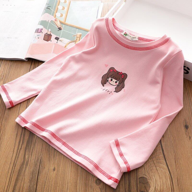 Áo Thun Tay Dài Bằng Cotton In Họa Tiết Hoạt Hình Thời Trang Xuân Thu Cho Bé Gái 3-9 Tuổi
