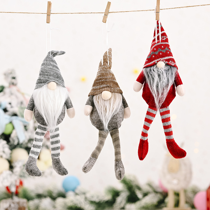 Santa Claus Hanging Leg Pendant/ Santa Claus Knitted Hat Pendant Plush Decorative/ Xmas Tree Party Ornament Kids Gifts
