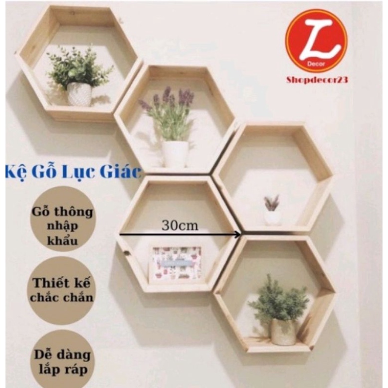 Kệ gỗ lục giác, trang trí, treo tường  hàng thủ công chất lượng
