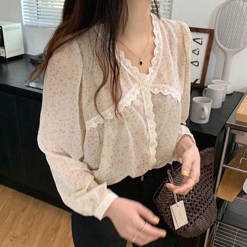 [Hàng Quảng Châu]SP110 Áo voan hoa nhí viền ren