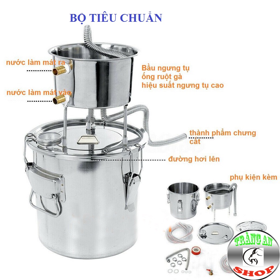 Nồi Chưng Cất Đa Năng Inox Mini Dung Tích 22L (Kèm Máy Bơm Mini), Chưng Cất Tinh Dầu, Nấu Rượu