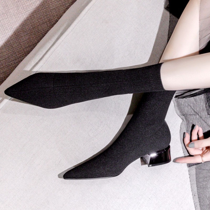 Giày bốt IELGY dệt kim cổ cao thời trang dành cho nữ