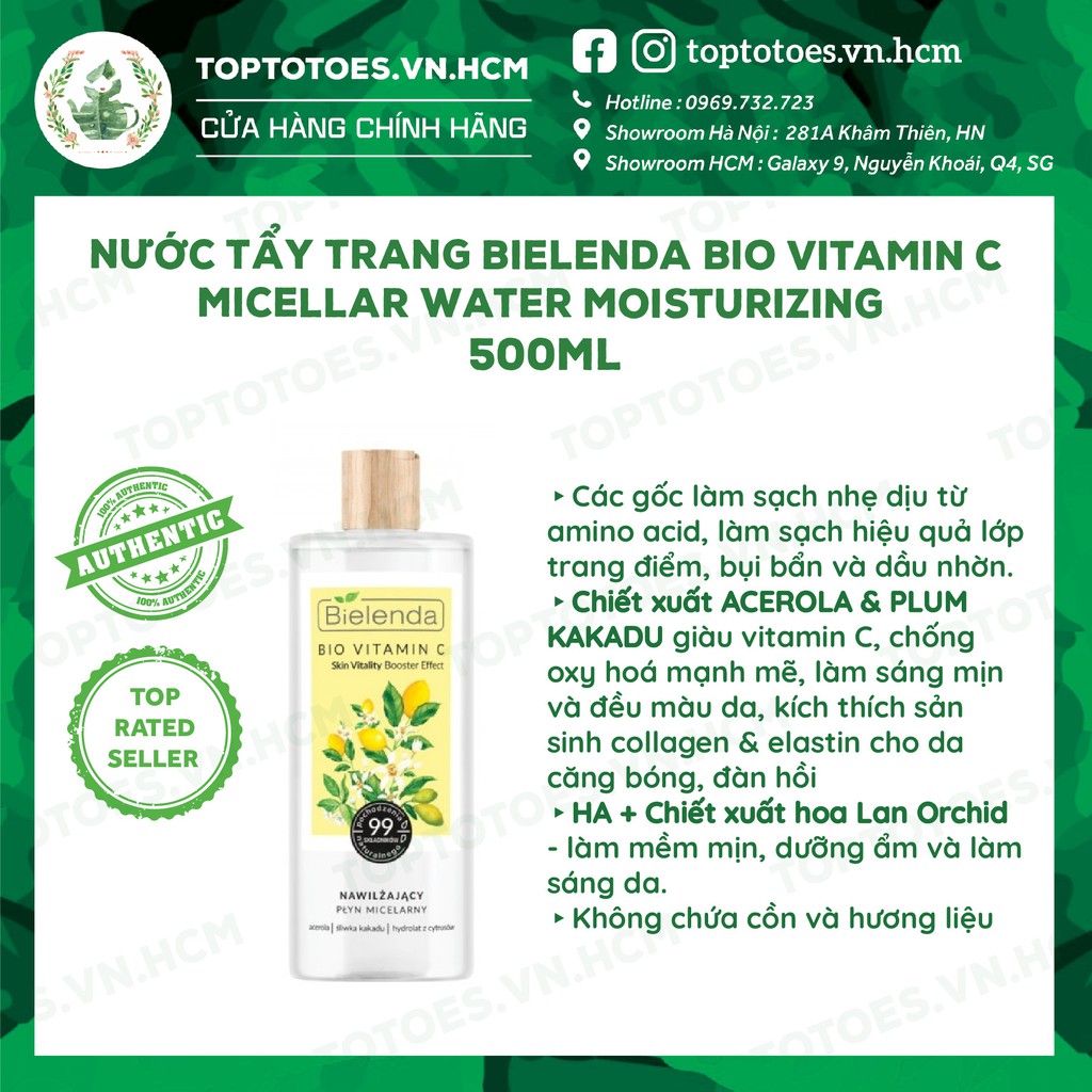 Nước tẩy trang Bielenda Bio Vitamin C Micellar Water Moisturizing tẩy sạch êm ái, sáng mịn làn da