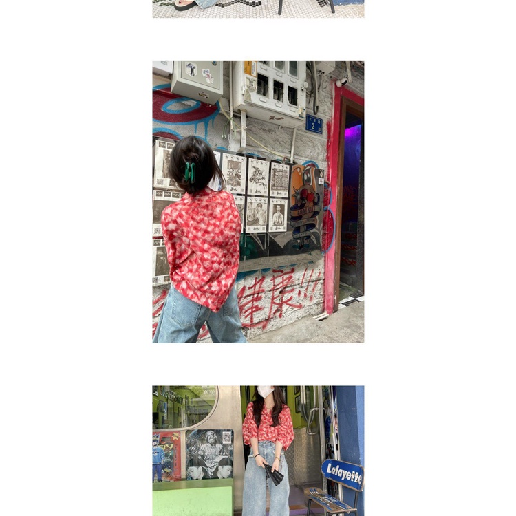 Áo Sơ Mi Voan Hoa Cổ V Ngắn Tay Thời Trang Xuân Hè Mới 2021 Dành Cho Nữ