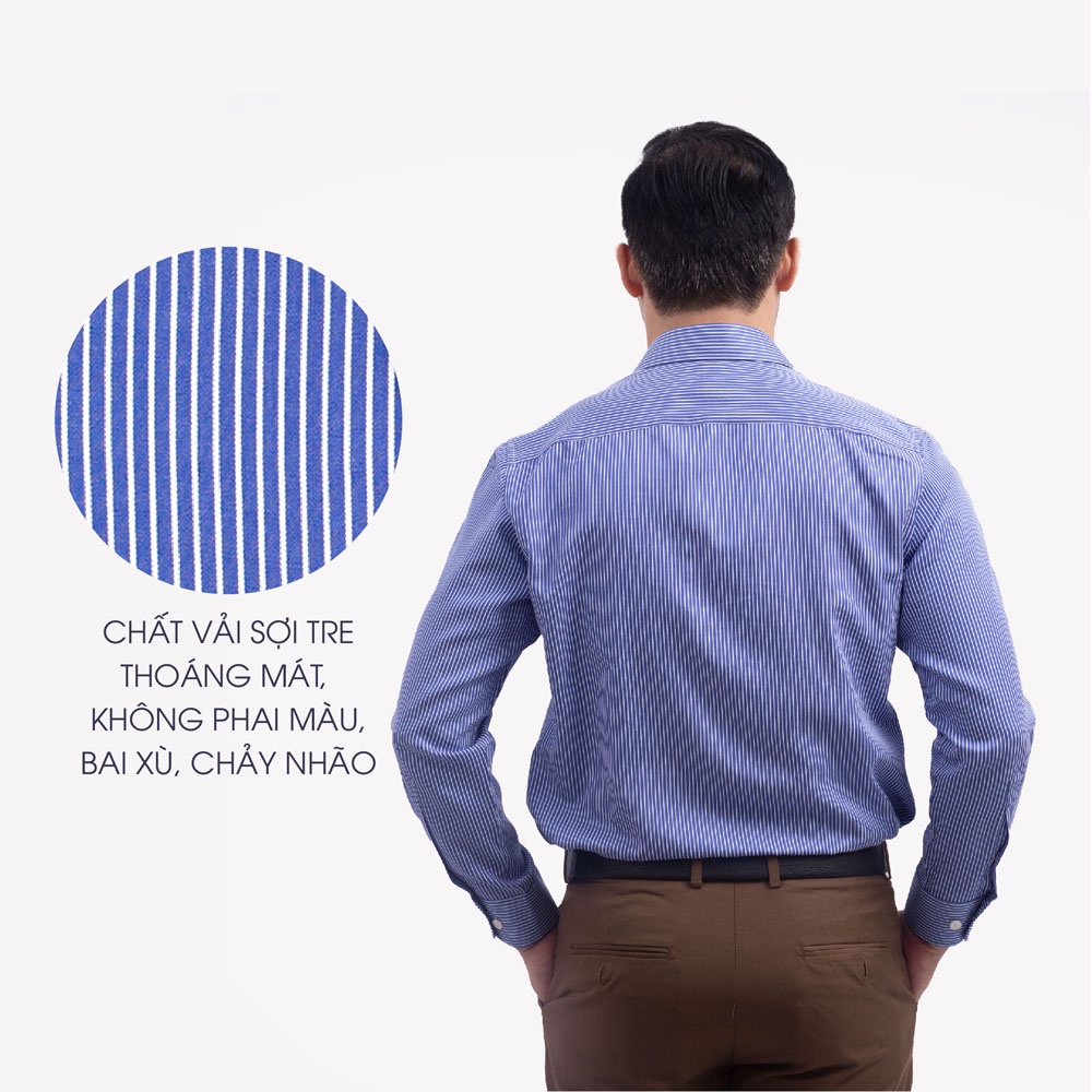 Áo Sơ Mi Nam Dài Tay Trung Niên ANCHI Hoạ Tiết Kẻ Xanh Vải Sợi Tre Cao Cấp