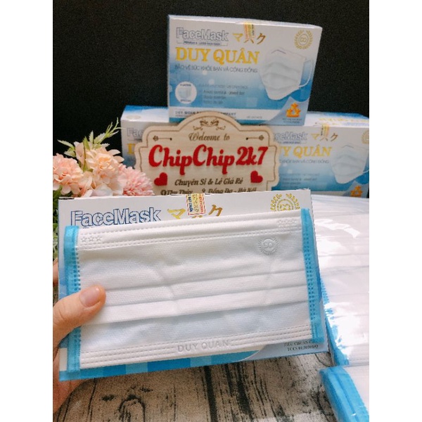 (New) Hộp khẩu trang y tế 4 lớp trắng viền xanh kháng khuẩn 50 cái
