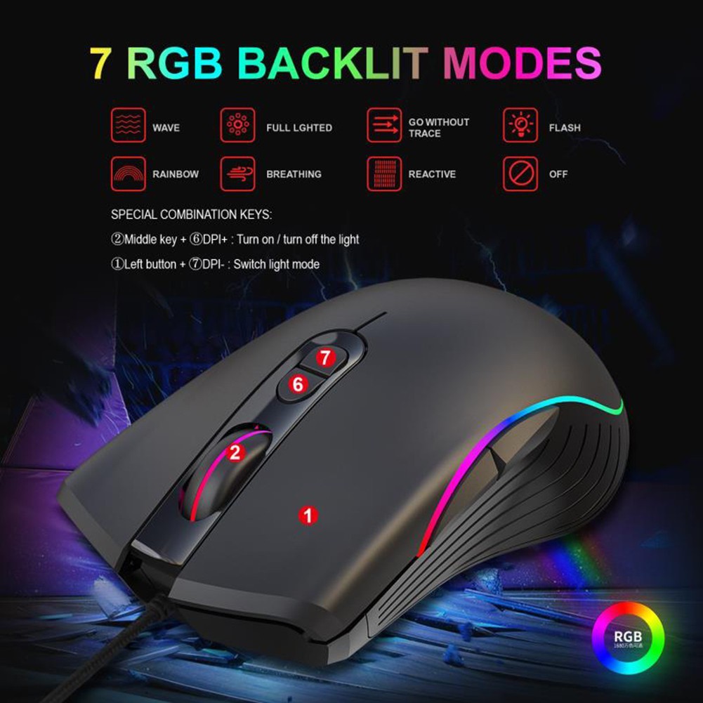 Chuột chơi game Led RGB HXSJ A867 - Chuột máy tính có dây - Gaming mouse