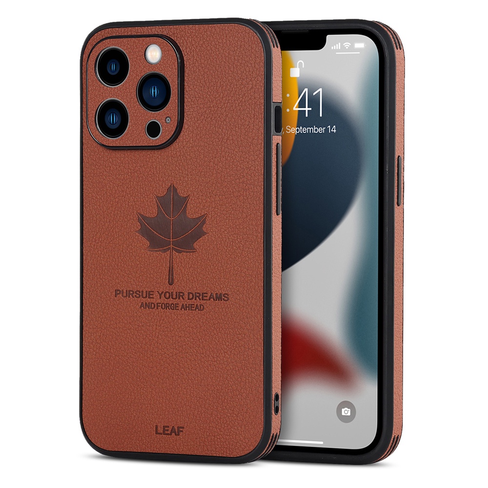 Ốp Điện Thoại Da Dáng Vuông Chống Sốc Họa Tiết Lá Phong Cho iPhone 13 12 11 Pro Max XS Max XR X