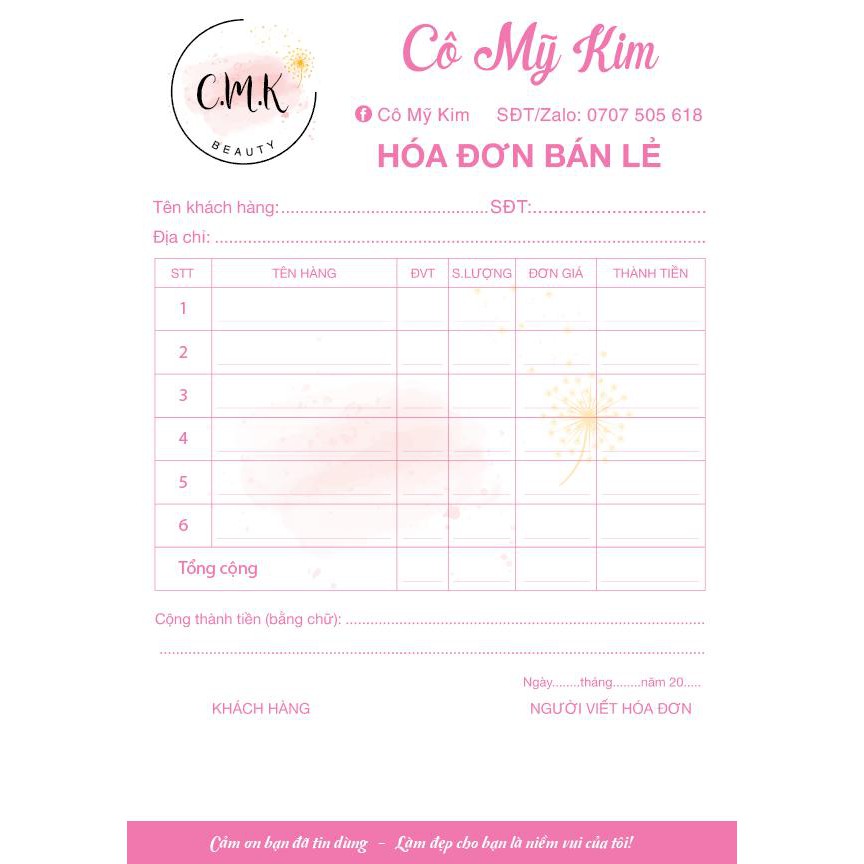 In Hóa đơn bán lẻ theo yêu cầu 1 liên ( In Từ 2 quyển)