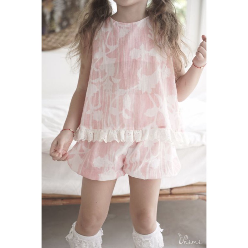 Tulip Set Áo hở lưng quần bí nhún bèo - Pink Ruffles 50% OFF