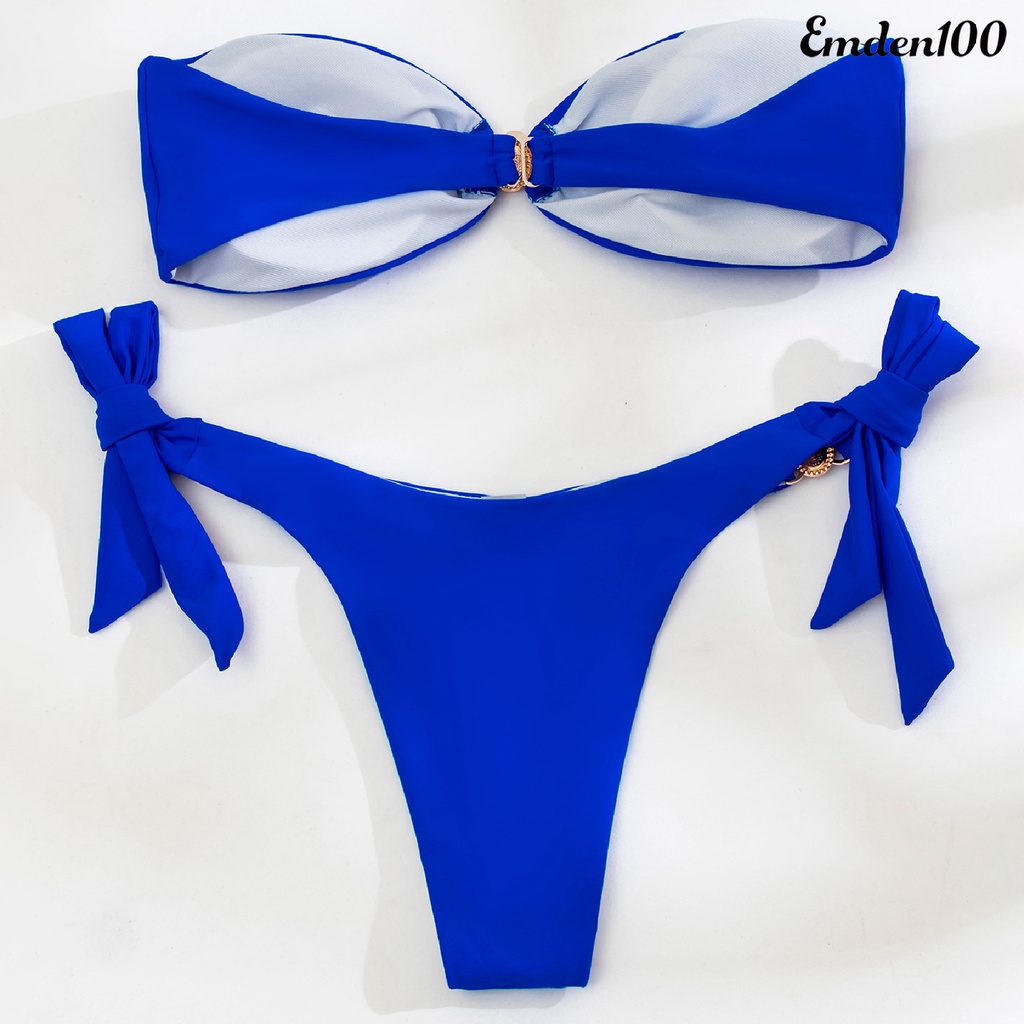 Bộ Đồ Bơi Hai Mảnh Nâng Ngực Đính Đá Màu Xanh Dương Thời Trang Quyến Rũ Cho Nữ