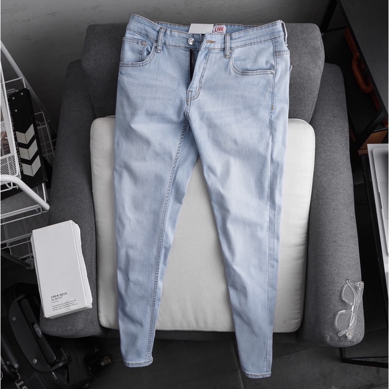 Quần Jean Nam SLIMFIT xuất xịn màu xanh trơn co giãn ống đứng | BigBuy360 - bigbuy360.vn
