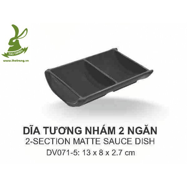 [Có xuất VAT] Dĩa Nước Chấm 2 Ngăn Nhựa Melamine Màu Đen Nhám 13*8*4cm Srithai Superware DV036-7.5 - Chính Hãng