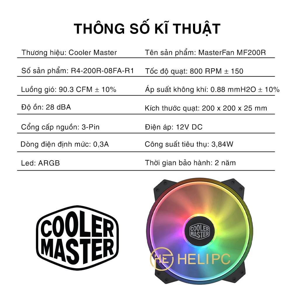 Quạt tản nhiệt Case Cooler Master MF200R ARGB 20CM - Fan Case 20cm - Coolermaster MasterFan MF200R ARGB