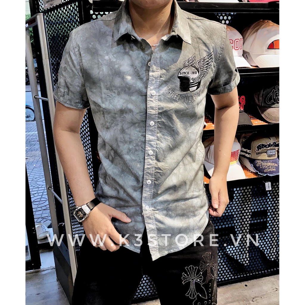 Áo sơ mi nam in hình đầu lâu xanh dạ tay ngắn tay dài was toàn áo hàng chính hãng K3 STORE | BigBuy360 - bigbuy360.vn