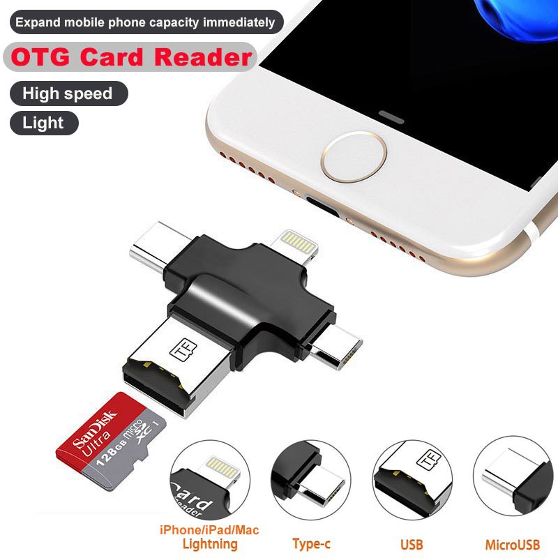 Đầu Đọc Thẻ Nhớ 4 Trong 1 Cho Iphone Ipad Android