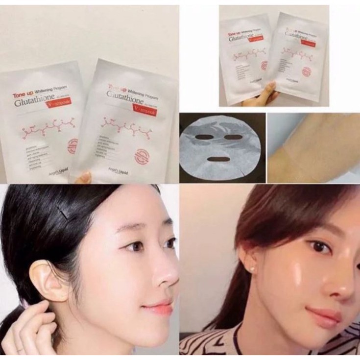 Mặt Nạ Dưỡng Trắng Da Angel's Liquid Tone Up Whitening Program Glutathione V-ampoule Mask Pack
