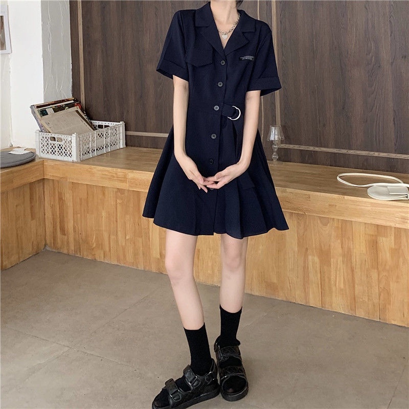 COZOK Đầm Tay Ngắn Cổ Vest Thiết Kế Đơn Giản Hợp Thời Trang