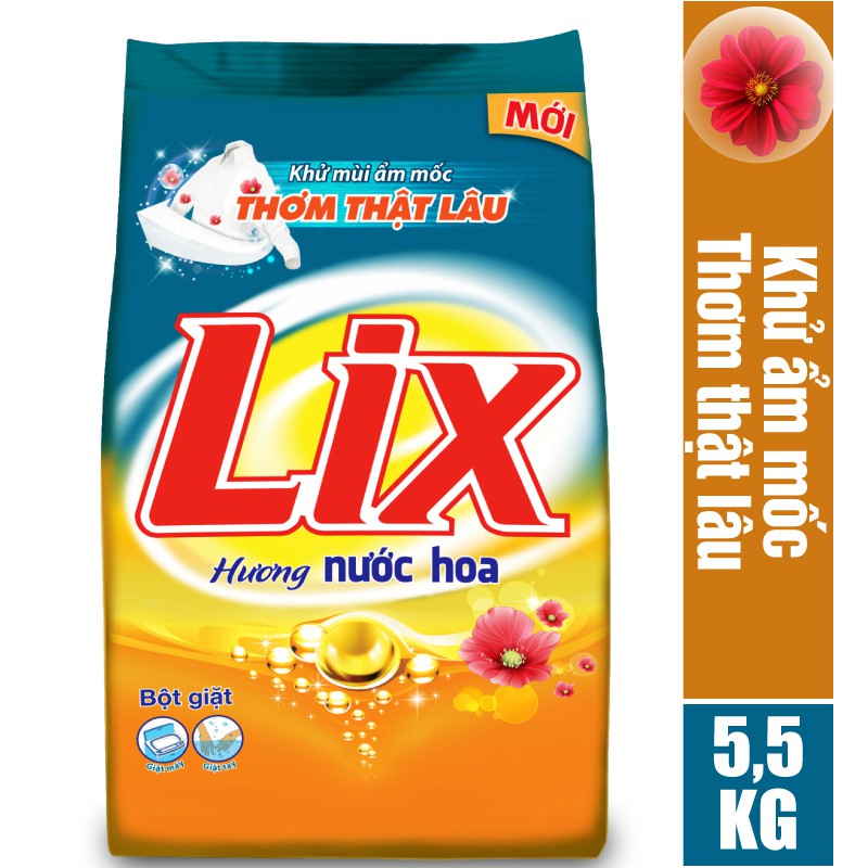 Bột Giặt LIX Đậm Đặc Hương Nước Hoa 5.5Kg PD001 - Khử Ẩm Mốc, Thơm Thật Lâu