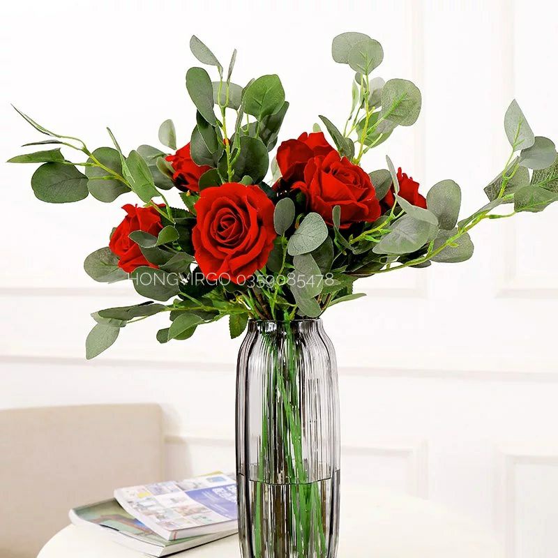 🍀 Cành Lá Táo Giả dài 80cm 5 nhánh lá to loại đẹp